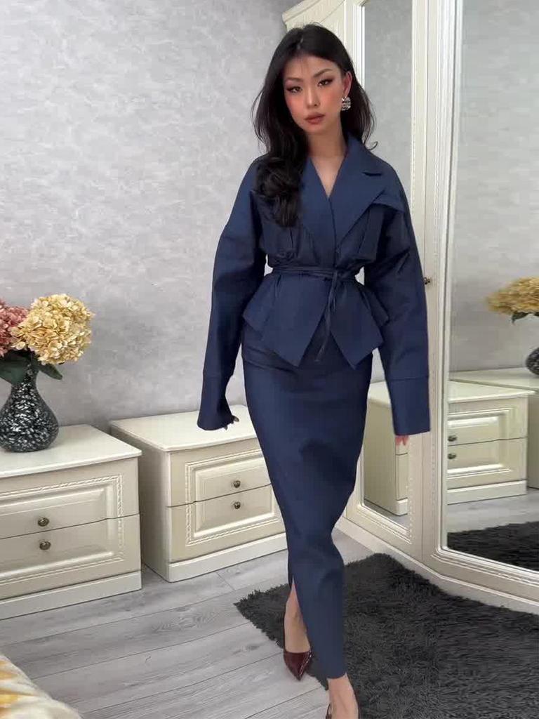Spring 2025 Women's Casual Tie Cardigan and Skirt Set