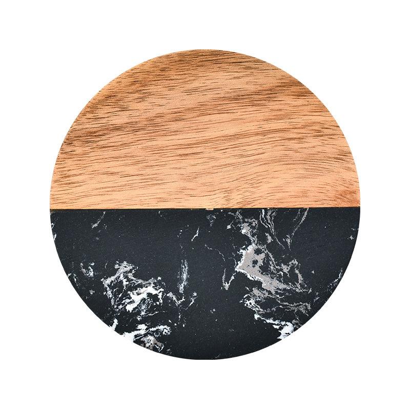 

Мраморная подставка под деревянную подставку под кофейную чашку с вышивкой, квадратная круглая подставка под чашку для чая, украшение для домашнего стола, орнамент Round чёрный