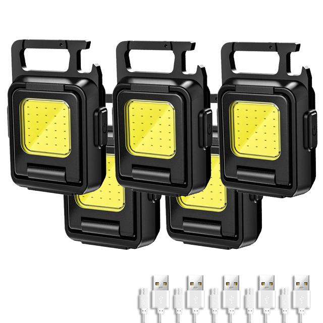 Mini LED Flashlight Keychain Light Double COB Lights USB Rechargeable Work Lights Fishing Lanterna with Magnet Built-in Battery