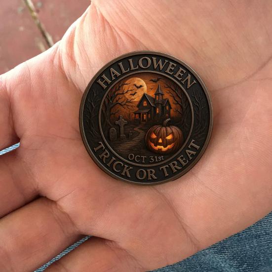 Halloween Challenge Coin Scarecrow Pumpkin Reaper Edition Metal Coin Trick (Skull Side)