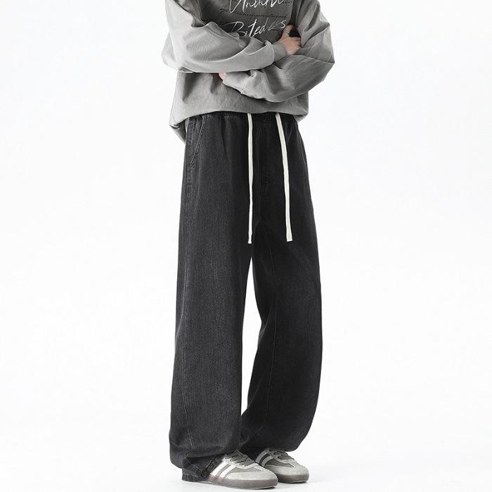 New Spring Style Full Elastic Drawstring Waist-headed Lysel Jeans Men's High Street Wide-leg Floor Pants