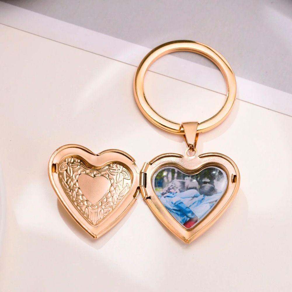 2Pcs Stainless Steel Photo Hold Pendant Charms Family Friendship Keychain  Bag Decor