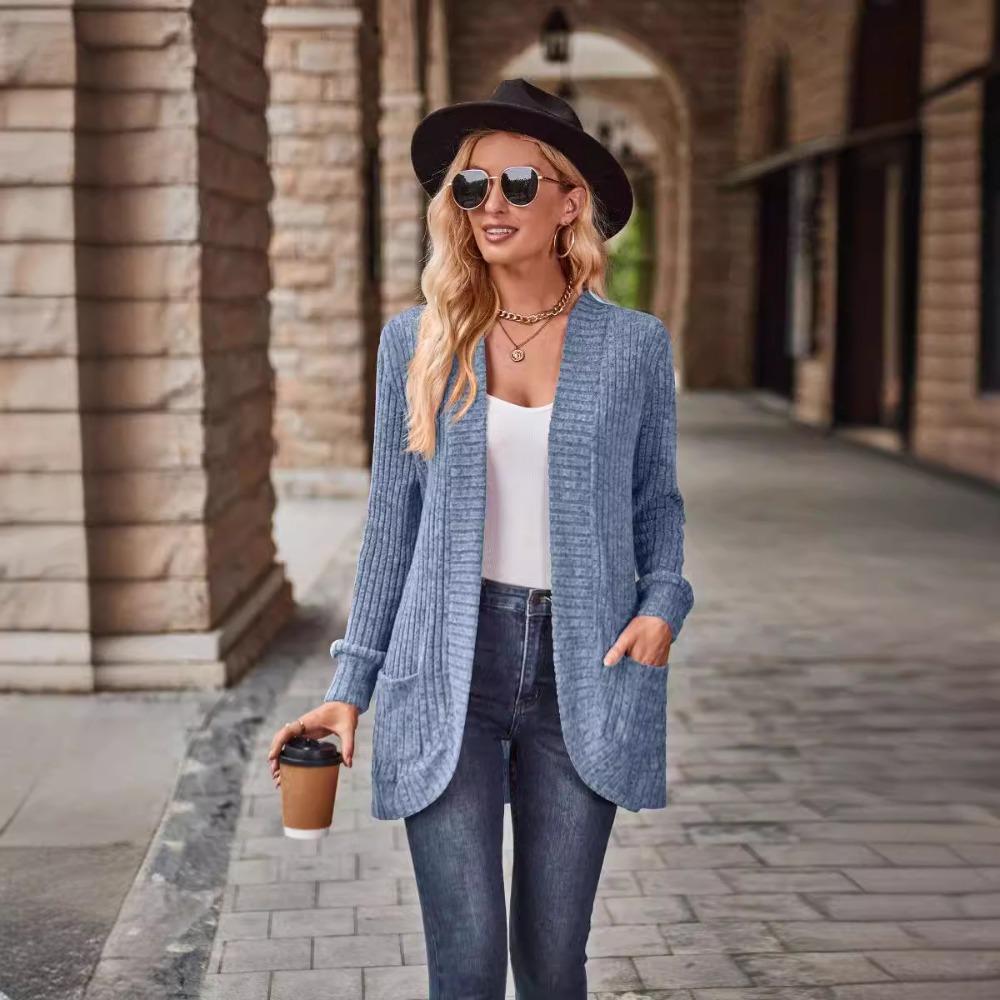 Women's Open Front Long Sleeve Knit Cardigan Loose Fit Casual Knit Sweater Coat