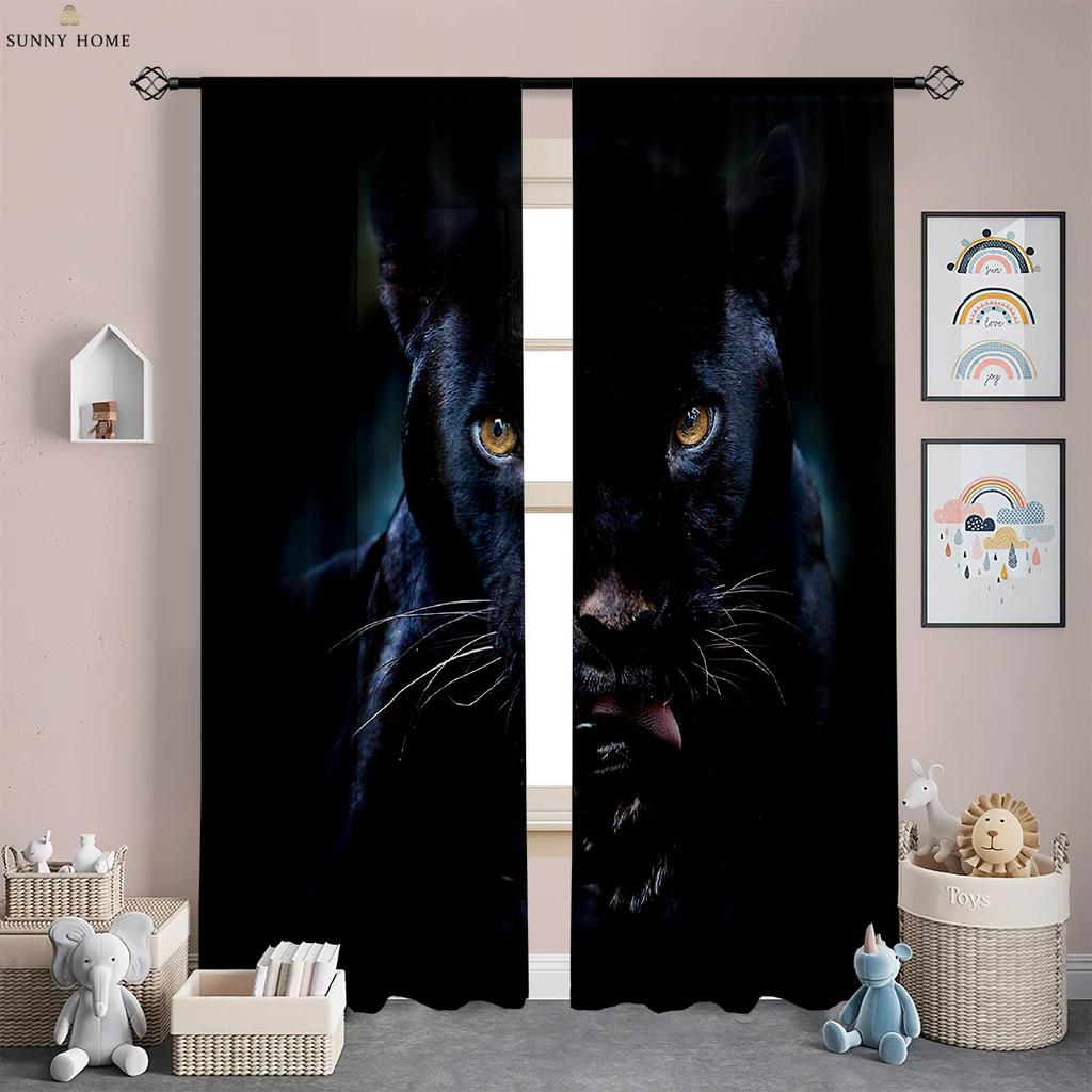 Cool Black And White Tiger 3D tištěné závěsy Kuchyně Obývací pokoj Ložnice Studovna Dekorativní tyčové kapesní závěsy 2 kusy