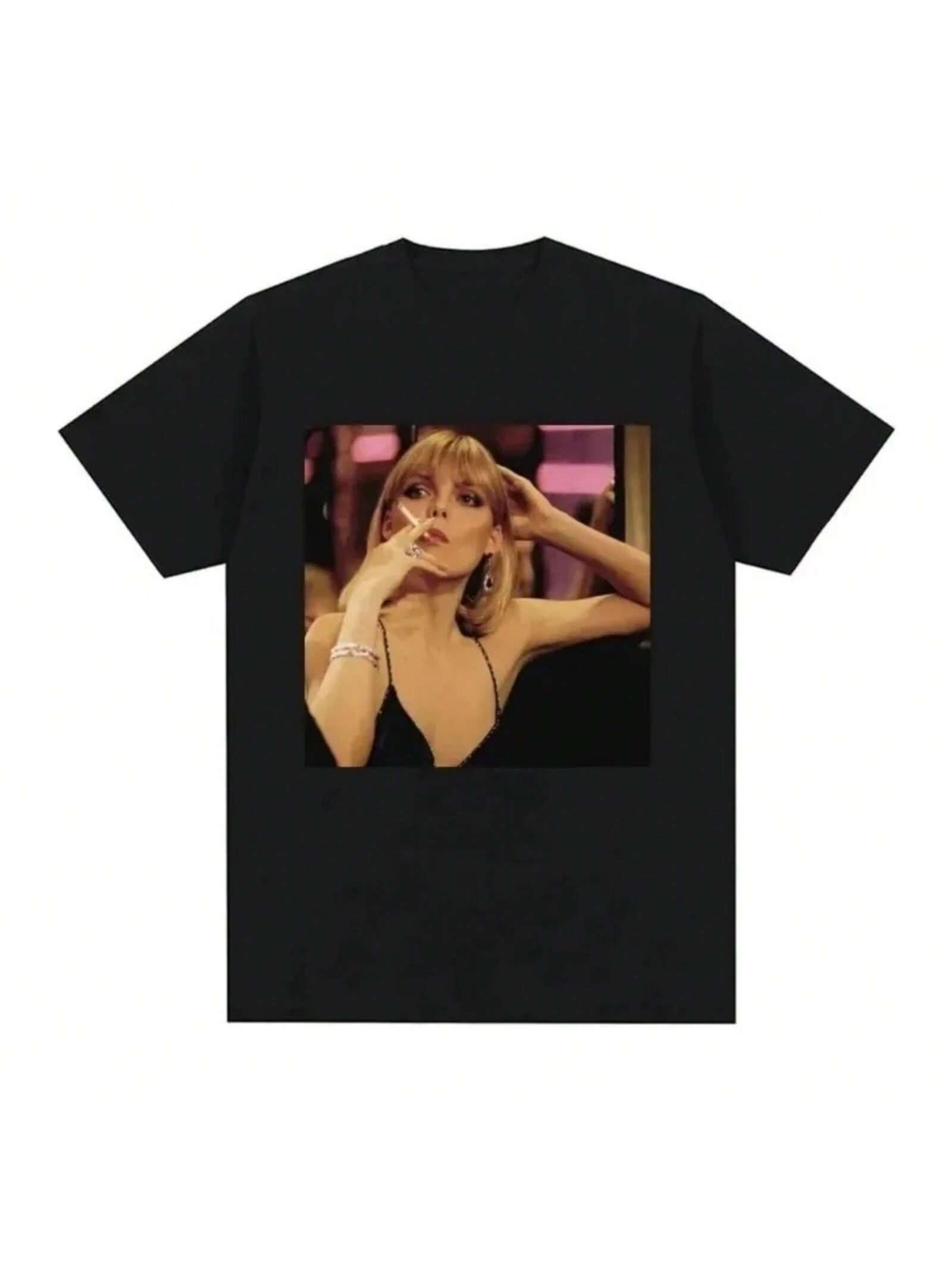 024 Movie Michelle Pfeiffer Tony Montana Pattern Printed Women s Fashion Harajuku Clothing Punk Gothic T-Shirt S разноцветный