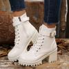 Fashionable Comfortable New Wear-resistant and Non Slip Women's Boots Winter Round Toe Lace Up Zipper Casual Mid-tube Boots