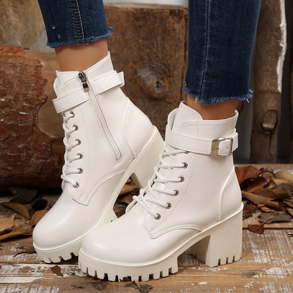 Fashionable Comfortable New Wear-resistant and Non Slip Women's Boots Winter Round Toe Lace Up Zipper Casual Mid-tube Boots