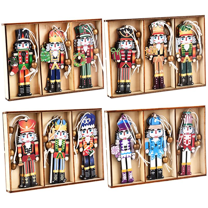 9Pcs Christmas Wooden Ornaments Nutcracker Soldier Xmas Tree Hanging Pendant Christmas Home Decorations New Year Gift