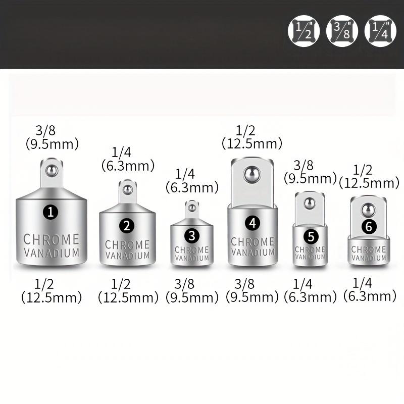 6 Stück Stecknussadapter Ratsche Adapter 1/2 Großer Fliegenantrieb 3/8 Mittlerer Fliegenantrieb 1/4 Kleiner Fliegenantrieb CR-V Chrom-Vanadium-Stahl