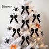 Flannel Skeleton Wall Decor Halloween Velvet Bows with Skull Ornaments for Tree Decoration, Black Hanging Gothic Bow Pendant Home Holiday Party Creepy