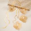 2-piece elegant multi petal flower imitation pearl earring ring, long snake bone chain pull-out necklace, women's jewelry