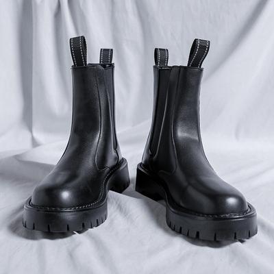 Men's British Style Leather Short Ankle Chelsea Boot Mens Trendy Chunky Boots Thick Sole Heightened Shoes for Men