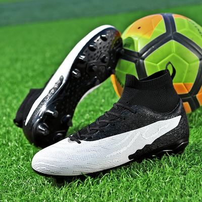 Men's Soccer Shoes FG Non-Slip Turf Soccer Cleats Simple Design Shoes Electroplating Base High Top Sneakers Football Boots 35-46