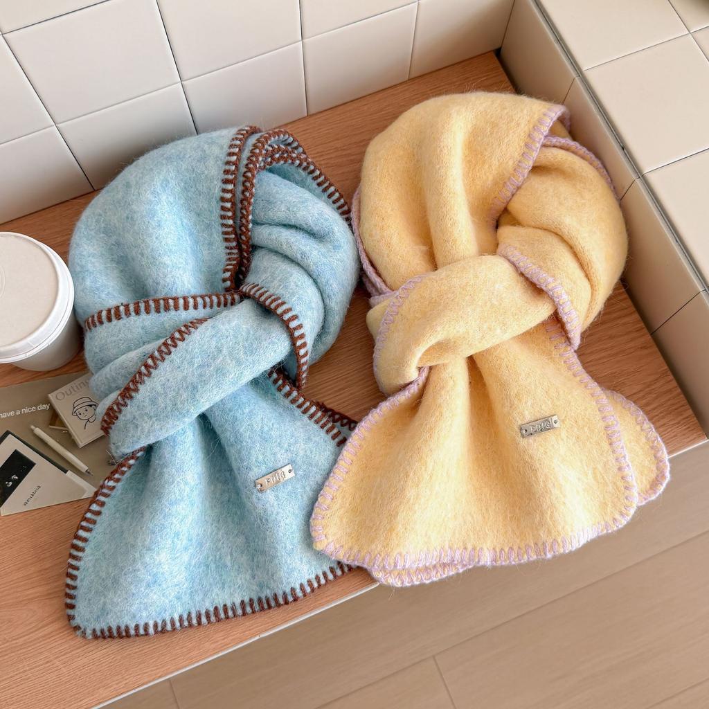 New solid color hemming scarf women's autumn and winter warm couple versatile thickened soft waxy scarf