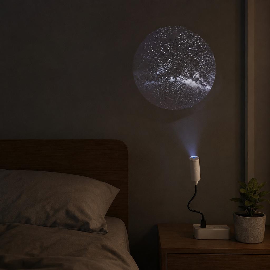 USB Projection Night Light with Replaceable Film Slides - Planet Moon Theme for Car and Home Decorative Ambient Lighting