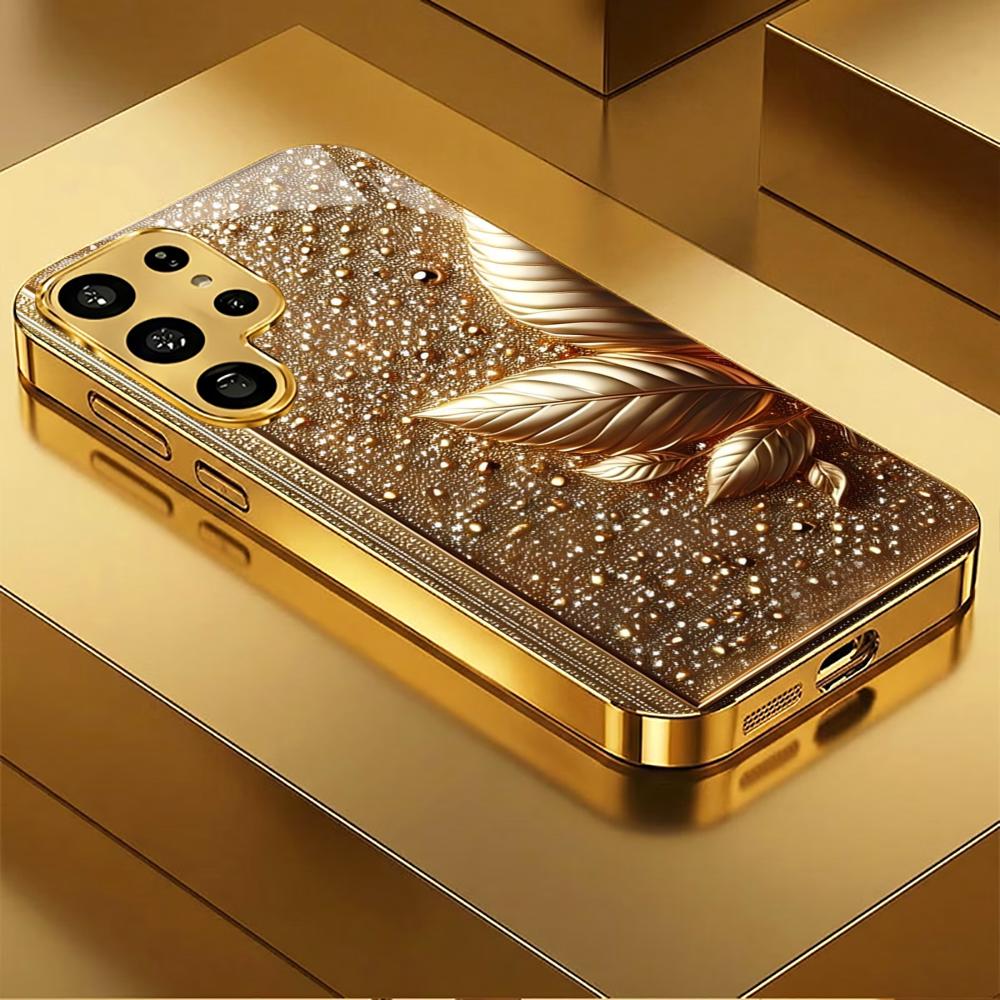 Shimmering golden leaves Hard case Men and women Glass PhoneCase for Samsung Galaxy S26 S25 S24 S23 S22 S21 FE Ultra Plus