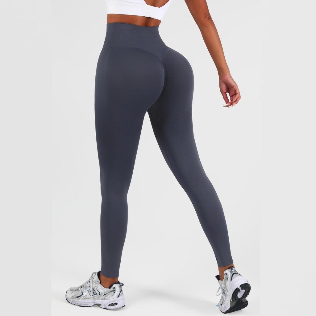 Women's High-Waist Seamless Slim-Fit Peach-Enhancing Fitness Leggings with Separate Waistband for Cycling.