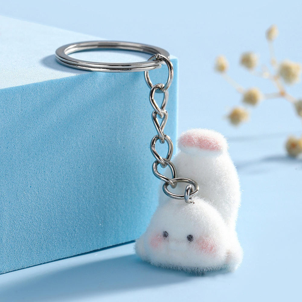 Pendentif Porte-clés Lapin Mignon Porte-clés Forme d'Animal Dessiné Porte-clés Velours 3D Tendance Bijoux pour Sacs à Dos Breloques Lapin