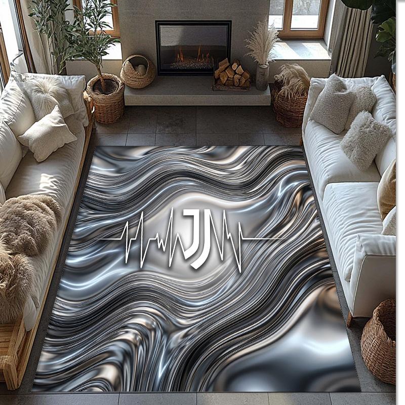 Tappeto in Flanella Stampato Juventus FC Antiscivolo Morbido Poliestere Tappeto per Pavimento Tappetino Decorativo per Interni per Camera da Letto Soggiorno Divano