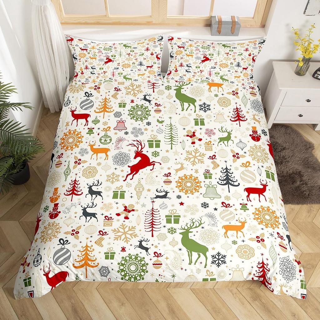 Comforter Snowman Bedding Set 3 Piece Happy New Year Xmas Queen Winter Themed Comforter Merry Christmas