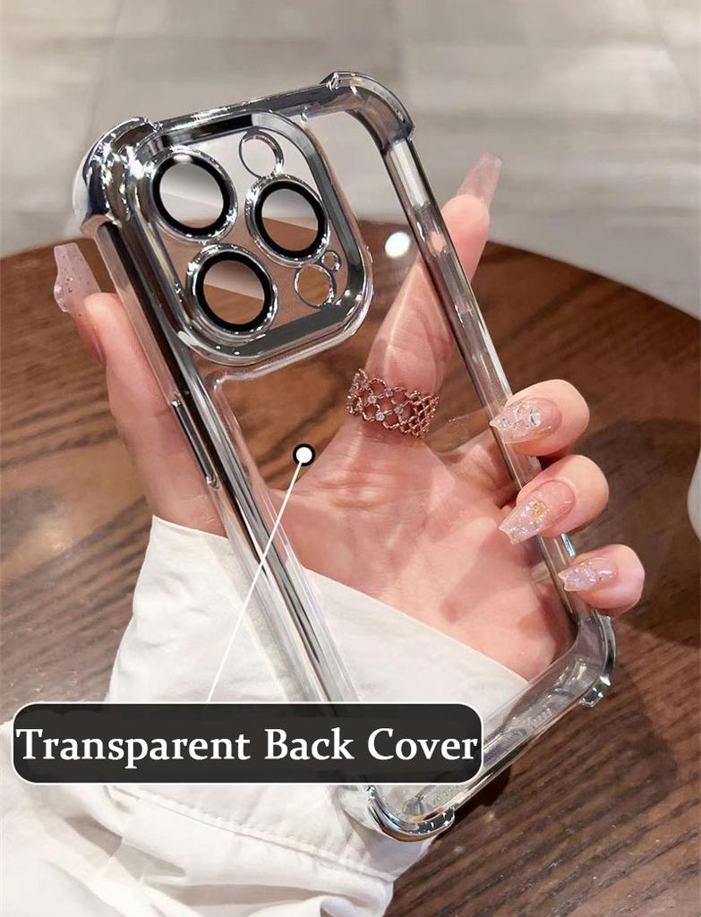 Luxury Plating Shockproof Silicone Phone Case For iPhone 16 15 14 Plus 13 12 11 Pro Max Lens Protect Case Transparent Back Cover