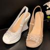 Women's Wedge Toe Fishmouth Sandals Summer Rhinestone Decorative Open Heel High Heels Sandalias De Verano