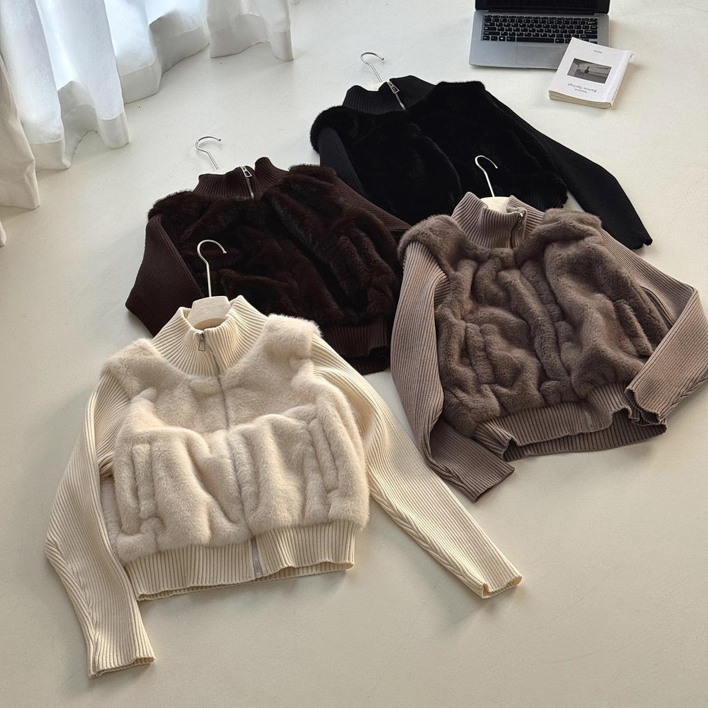 Women Short Faux Fur Winter Coat Knit Sleeve Wholesale