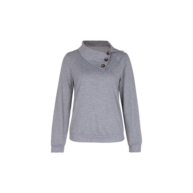 Spring and Autumn Women's Sweatshirt Blouse Solid Color Comfortable Casual Long Sleeve Lapel Sweatshirt
