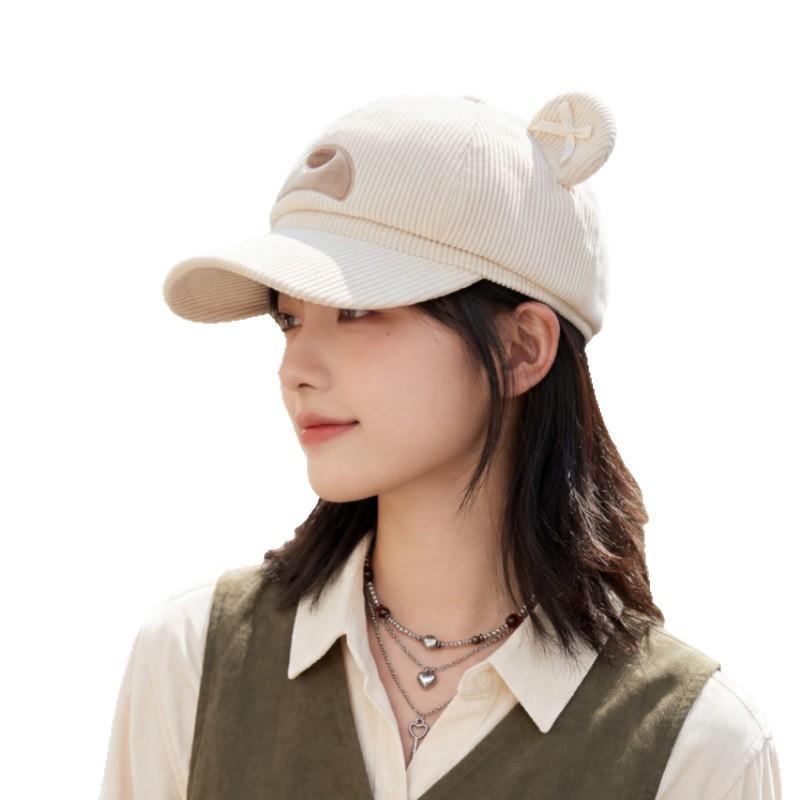 New cute bear ears octagonal hat autumn and winter cartoon bear newsboy hat age-reducing versatile corduroy short brim hat