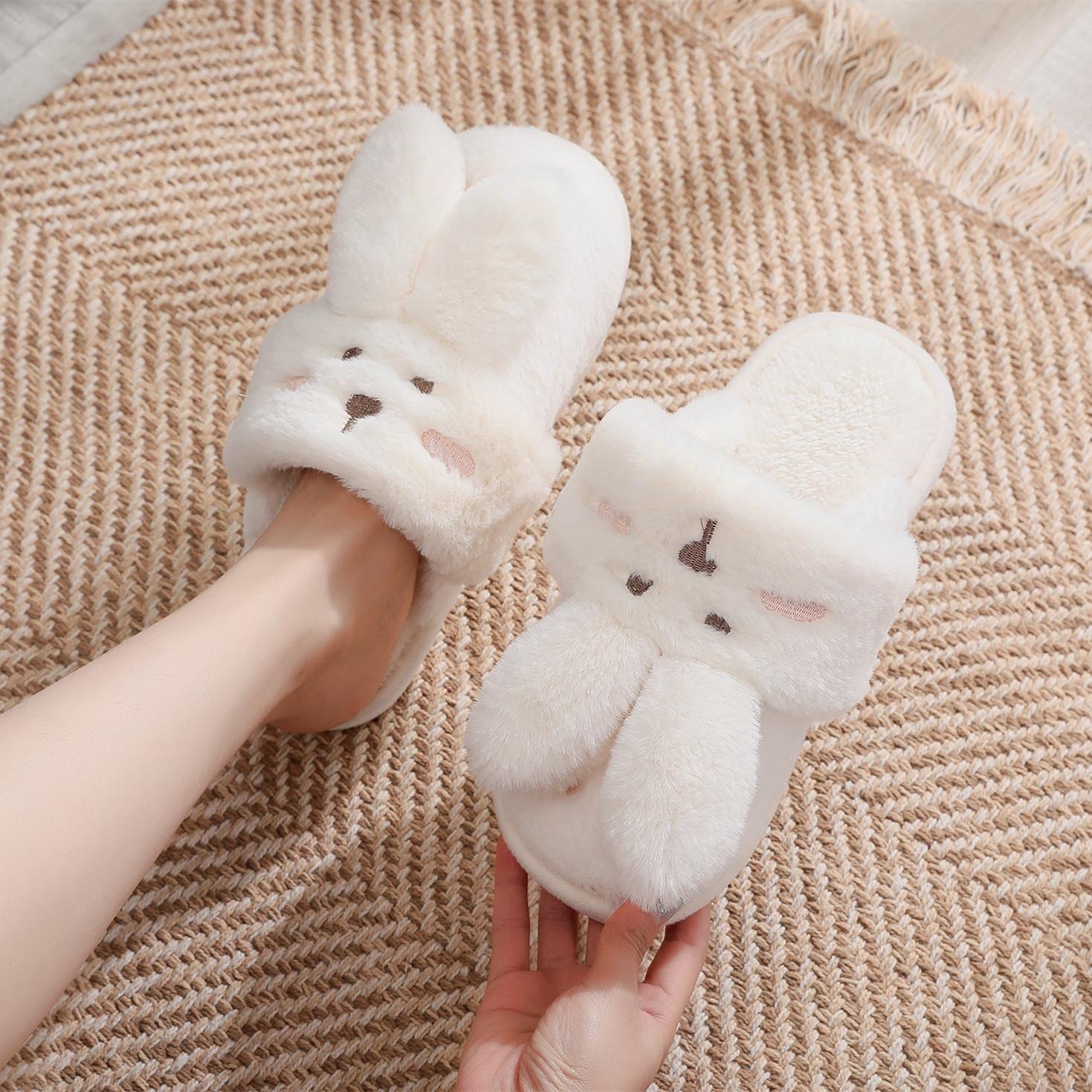 Мягкие хлопковые тапочки женские осенне-зимние новые милые кролики пара домашние тихие — фото 6