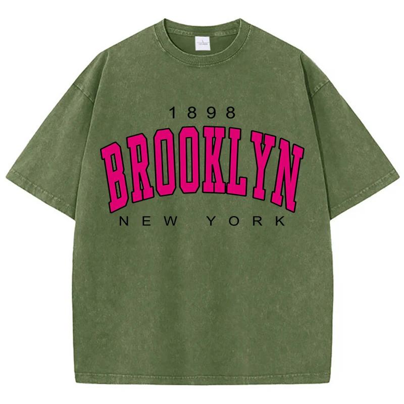 

Cotton Washed T-Shirts Fashion Loose O-Neck Short Sleeve Brooklyn New York Printing Tops Summer Street Clothes 3XL