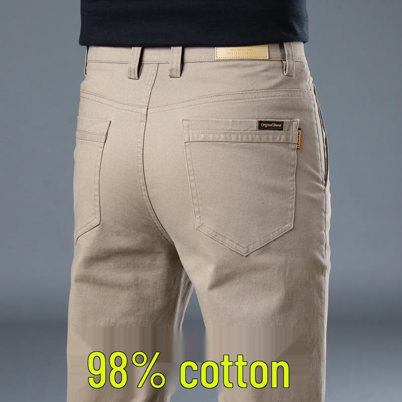 2024 Men's Hong Kong Slim Fit Casual Cotton Pants: Breathable, Elastic, Straight-Leg, Versatile Long Pants for Summer