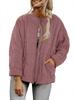 Women's Quilted Zip-Up Jacket with Square Stitch Design, Loose Fit, Multiple Color Options