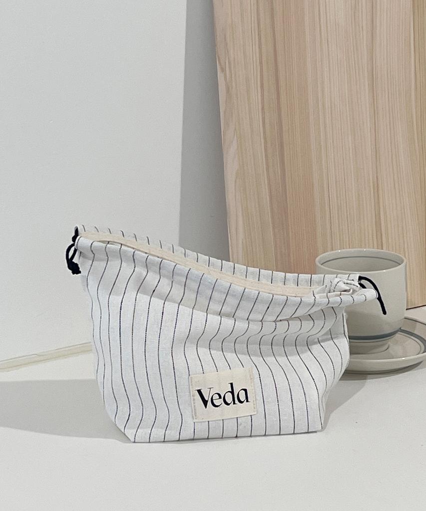 Veda Striped String Pouch White