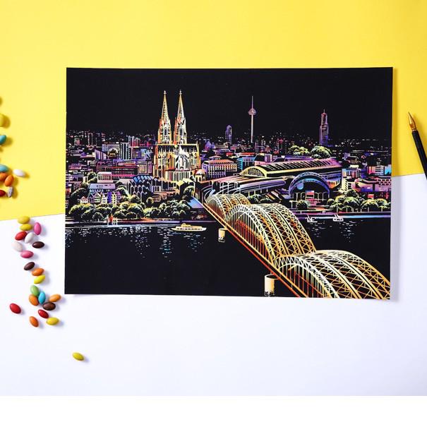 Colorful Cityscape Night View DIY Scratch Art: Relaxing Handmade Birthday Gift