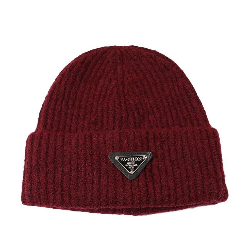 Woolen Hats for Women Triangle Marked Warm Knitted Hats for Couples  Pullover Hats Anti Cold Hats for Men  Autumn and Winter.