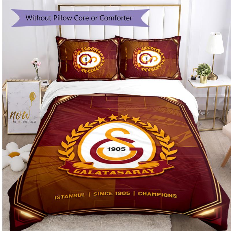 Set Lenzuola 3 Pezzi Stampato Galatasaray FC Traspirante Copripiumino con Federe Biancheria da Letto Decorativa per Camera da Letto Casa