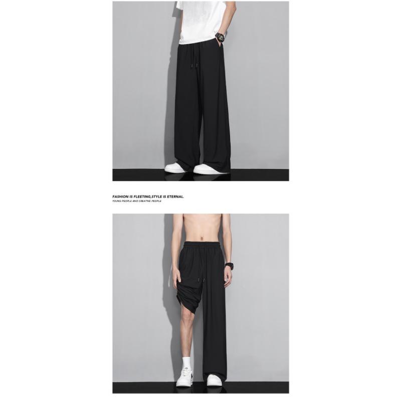 Men Summer Thin Solid Color Loose Wide Leg Straight Casual Long Pants