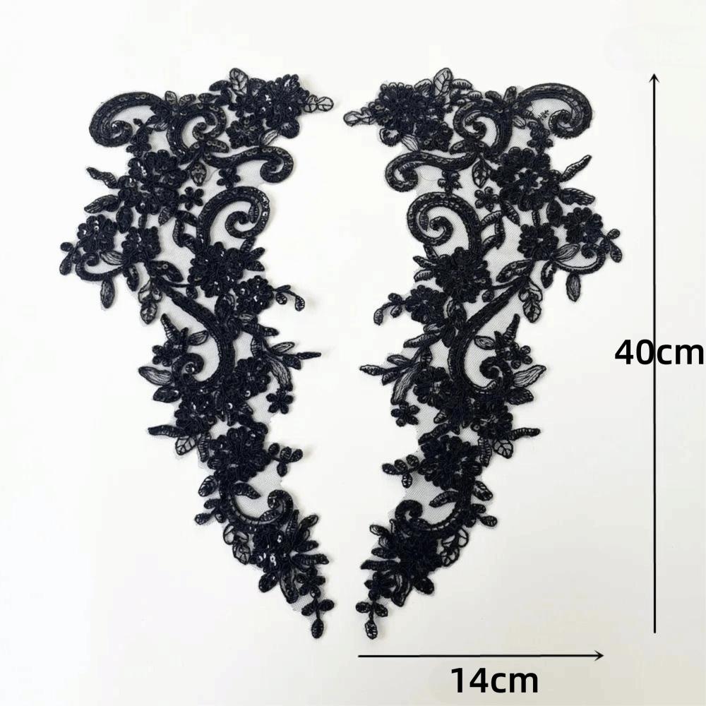 2Pcs/Set Polyester Sequin Embroidery Applique Lace Tulle Fabric Flower Flower Patch Collar Sequined Embroidery