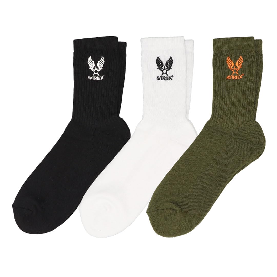 

AVIREX 3-Pack Solid Color Socks for Men, Brand Logo, 25cm-27cm, Short Length, Ribbed