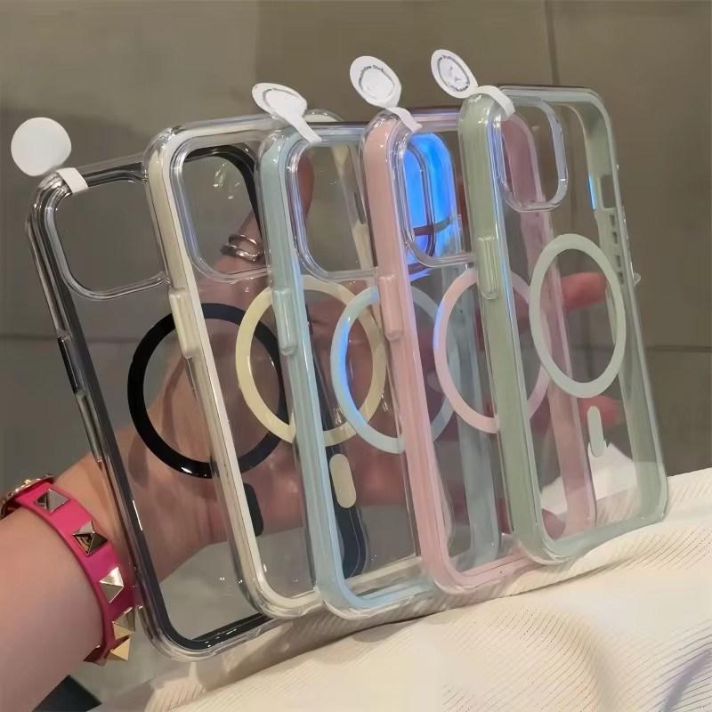 Luxury Candy Shockproof Bumper Clear For Magsafe Case for iPhone17 16 15 14 13 12 11 Pro Max Plus Magnetic Wireless Charging Cover