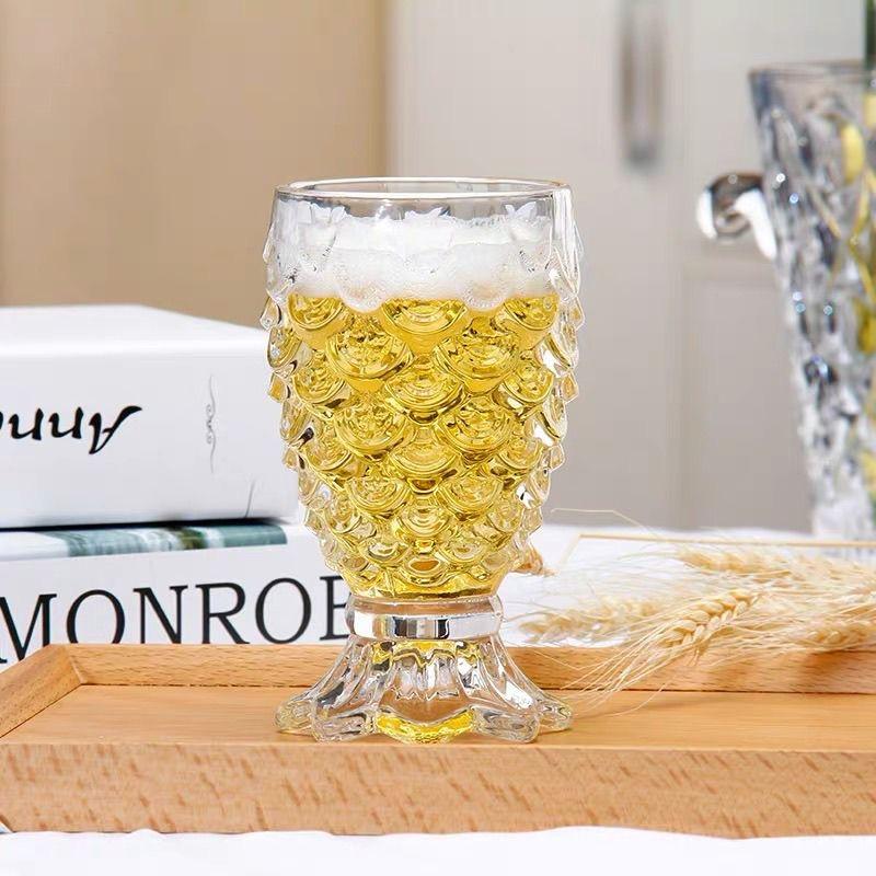 Crystal Glass Pineapple Embossed Tumbler, Vintage Beer Whiskey Water Cup, Decorative Drinking Glass for Home & Wedding
