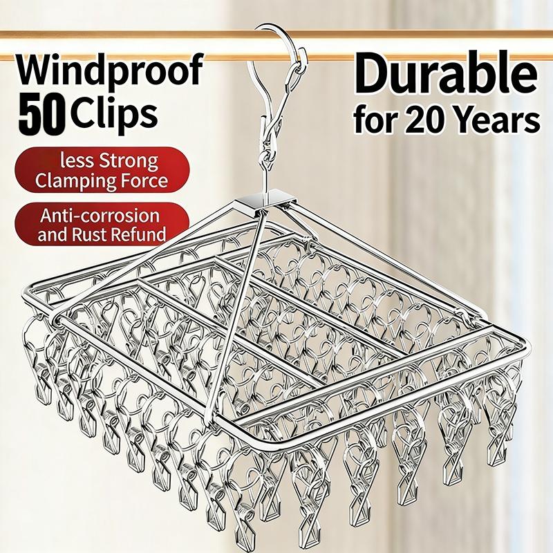 50/40/30/20/10/6Clips Clothesline Inox Practical and Retractable Fasteners Windproof Square Laundry Airer with Multi Clothespins
