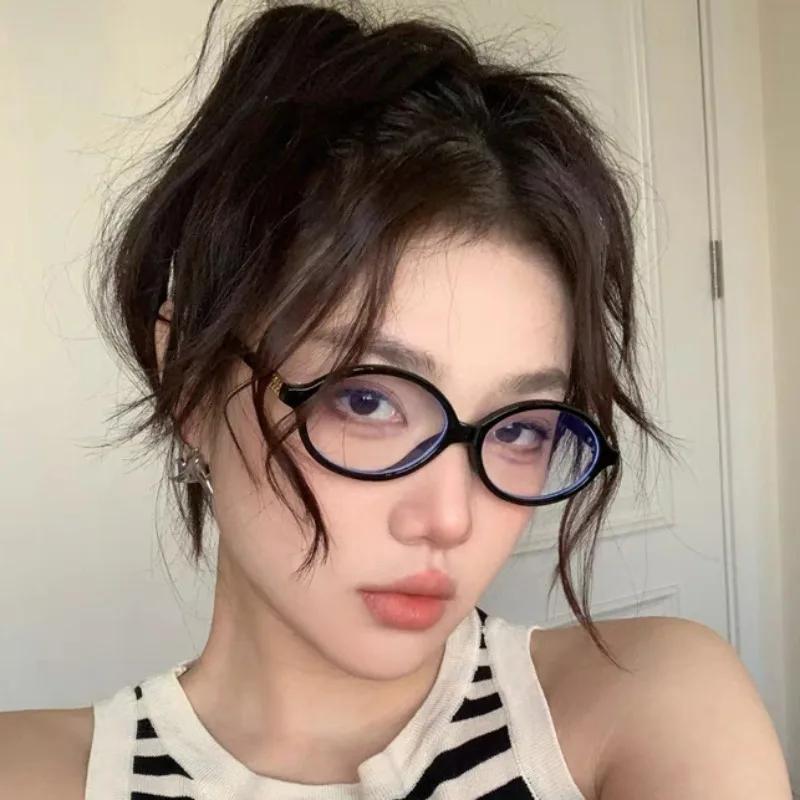 Retro Small Oval Small Frame Glasses Women'S Anti Blue Light Glasses  Fashion  Style Leopard Print Eyeglasses Frame Gifts