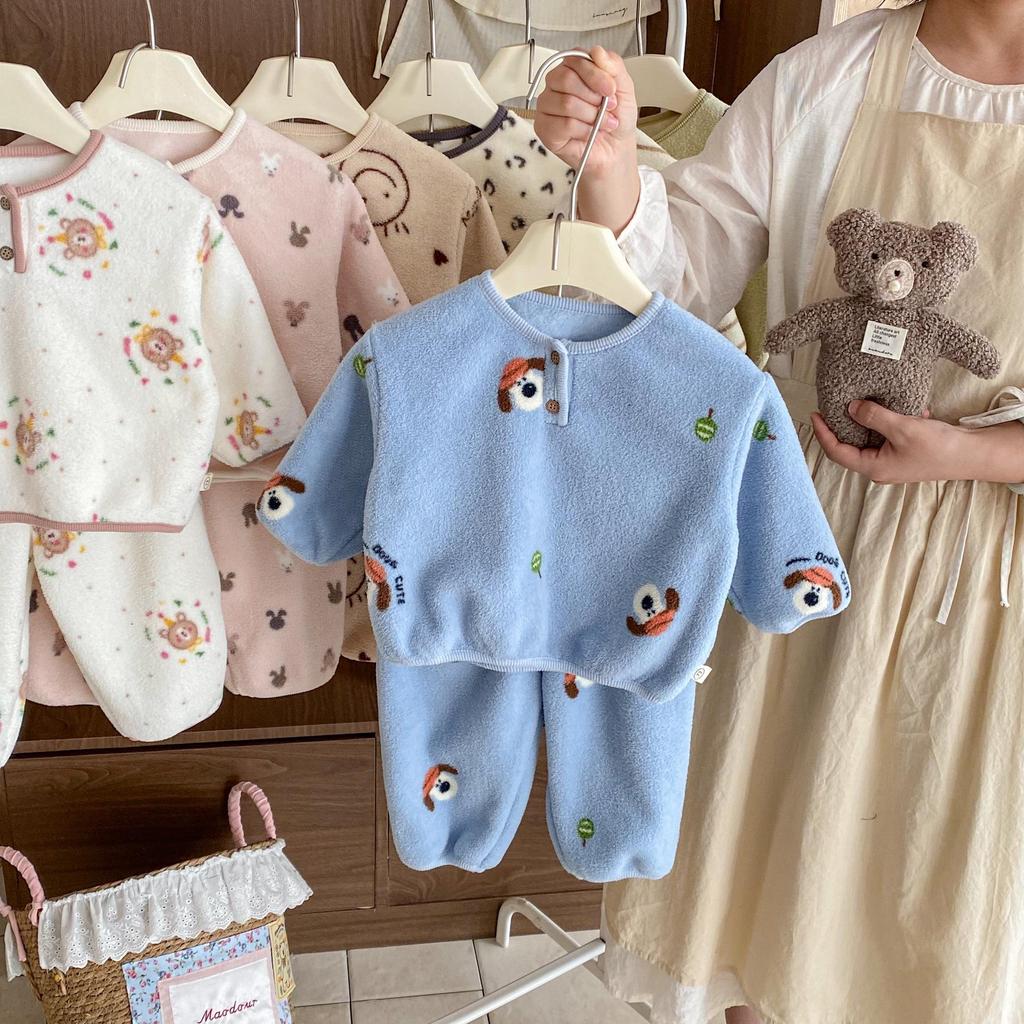 2025 Winter Children's Korean-Style Cartoon Pajama Set for Boys & Girls - Two-Piece