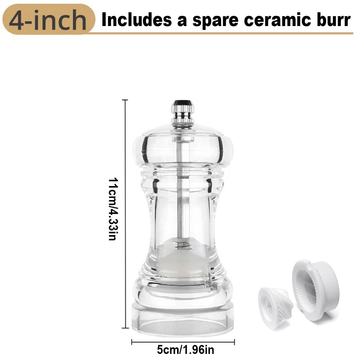 Clear Acrylic Pepper Grinder Mill, Salt Pepper Shaker Salt Grinder Pepper Mill Shakers with Adjustable Coarseness Ceramic Rotor