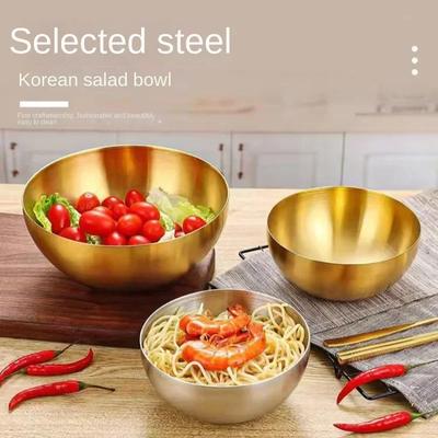 2025 Heiß 20CM Edelstahl Gold Und Silber Salatschüssel Reisnudeln Lamian Nudelschüssel Küchengeschirr Lebensmittelbehälter
