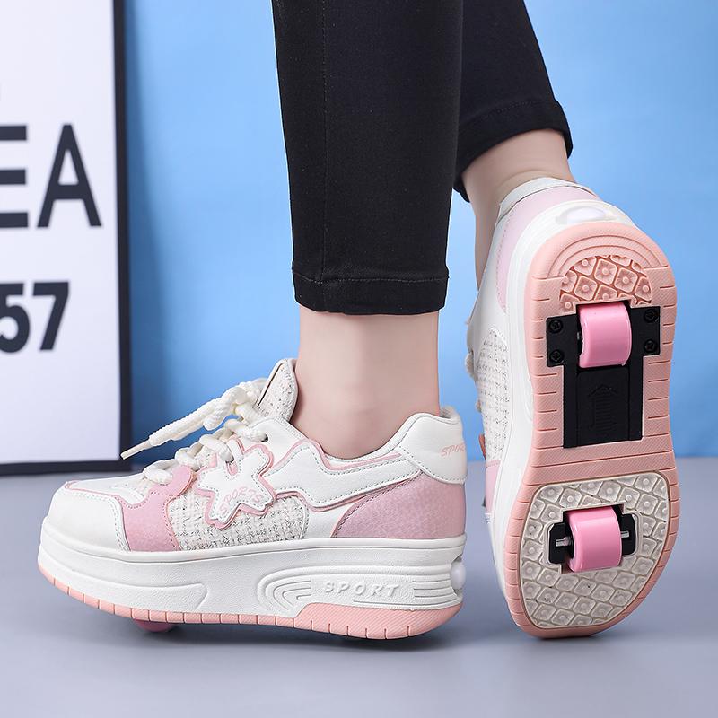 2-40 Zapatillas Deportivas para Niños/Niñas con Ruedas Rueda de Arrastre Botas Deportivas Patín de Ruedas Pueden Quitarse Zapatos de Patinaje para Estudiantes