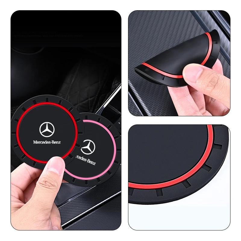 AABGT1 2PCS Car Coasters Water Cup Slots Non-Slip Mat Waterproof Cup Pad For Mercedes Benz AMG A B C E S V Class A180 CLK CLA GLE W212