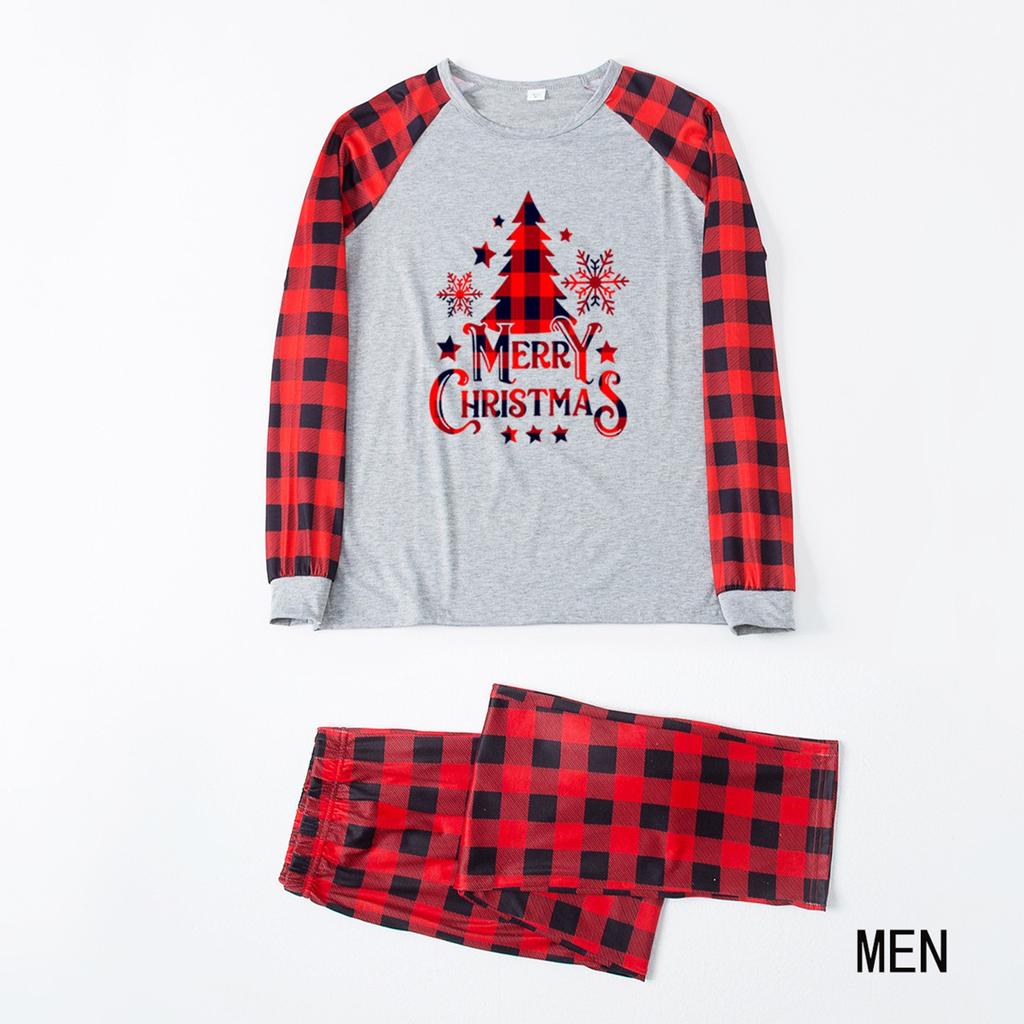 Men  Christmas Deer Plaid Prints Family Matching Long Sleeve Tops+Pants Set